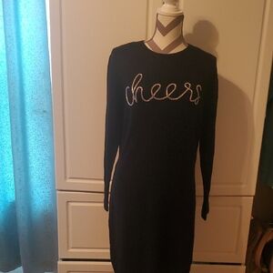 CeCe Black Midi Sweater with Long Sleeves and Crew Neck